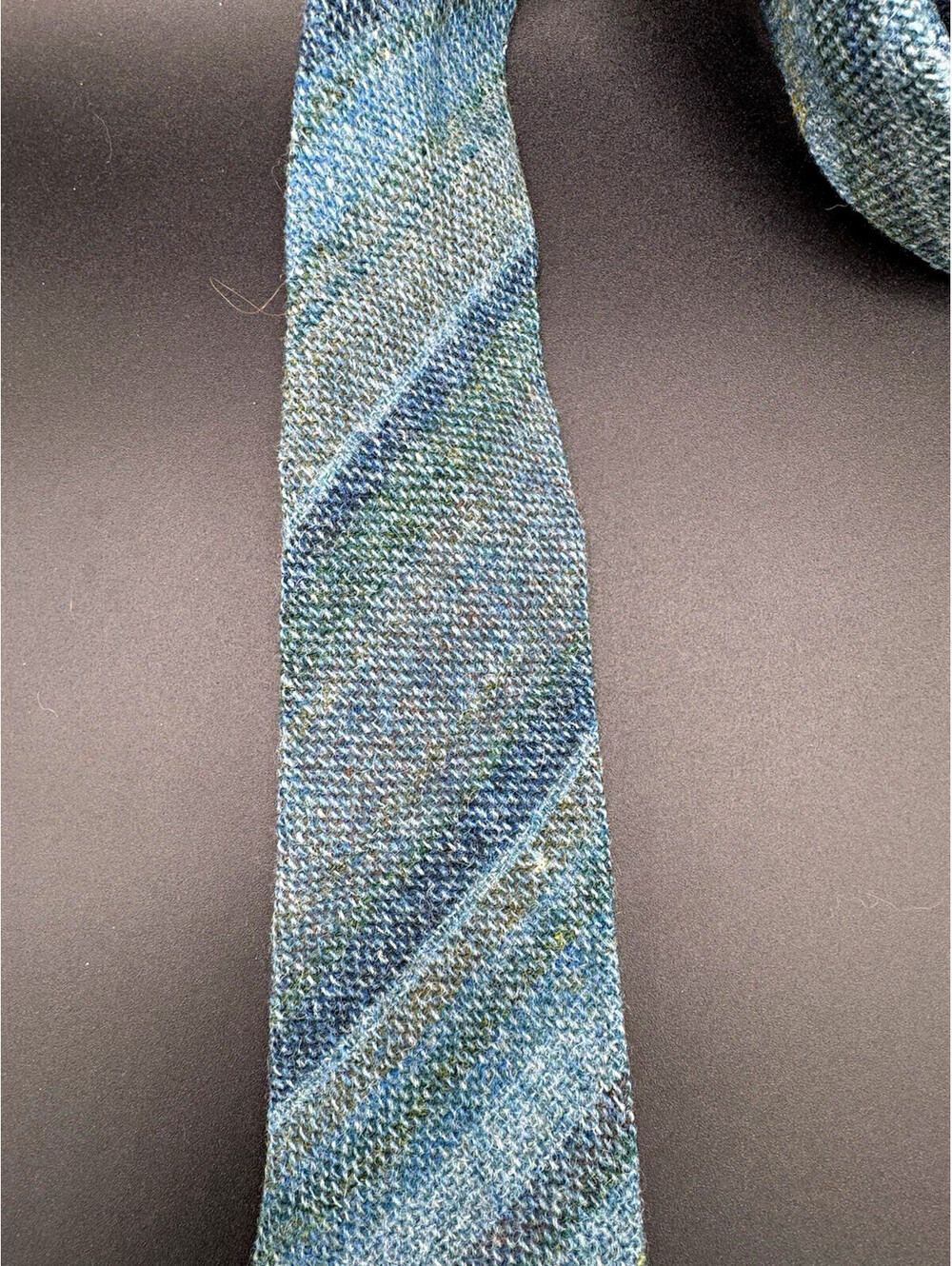Vintage Lochcarron Shetland Scotland Wool Tie Blue Tweed Fringe 56” x 3.25”